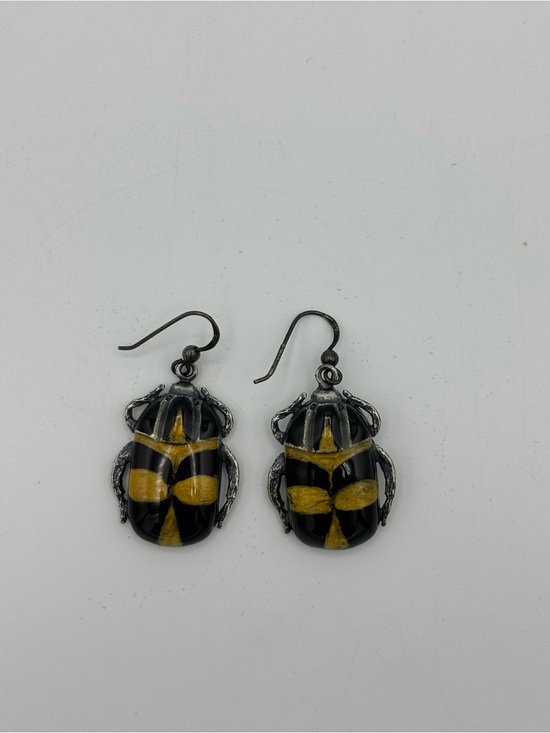 Bottega Veneta Jewelry - Bottega Veneta Black and Yellow Scarab Beetle Drop Silver Earrings